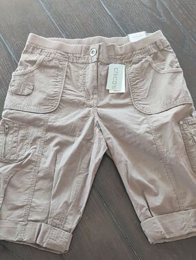 Chico's Taupe Roll-Cuff Cargo Shorts